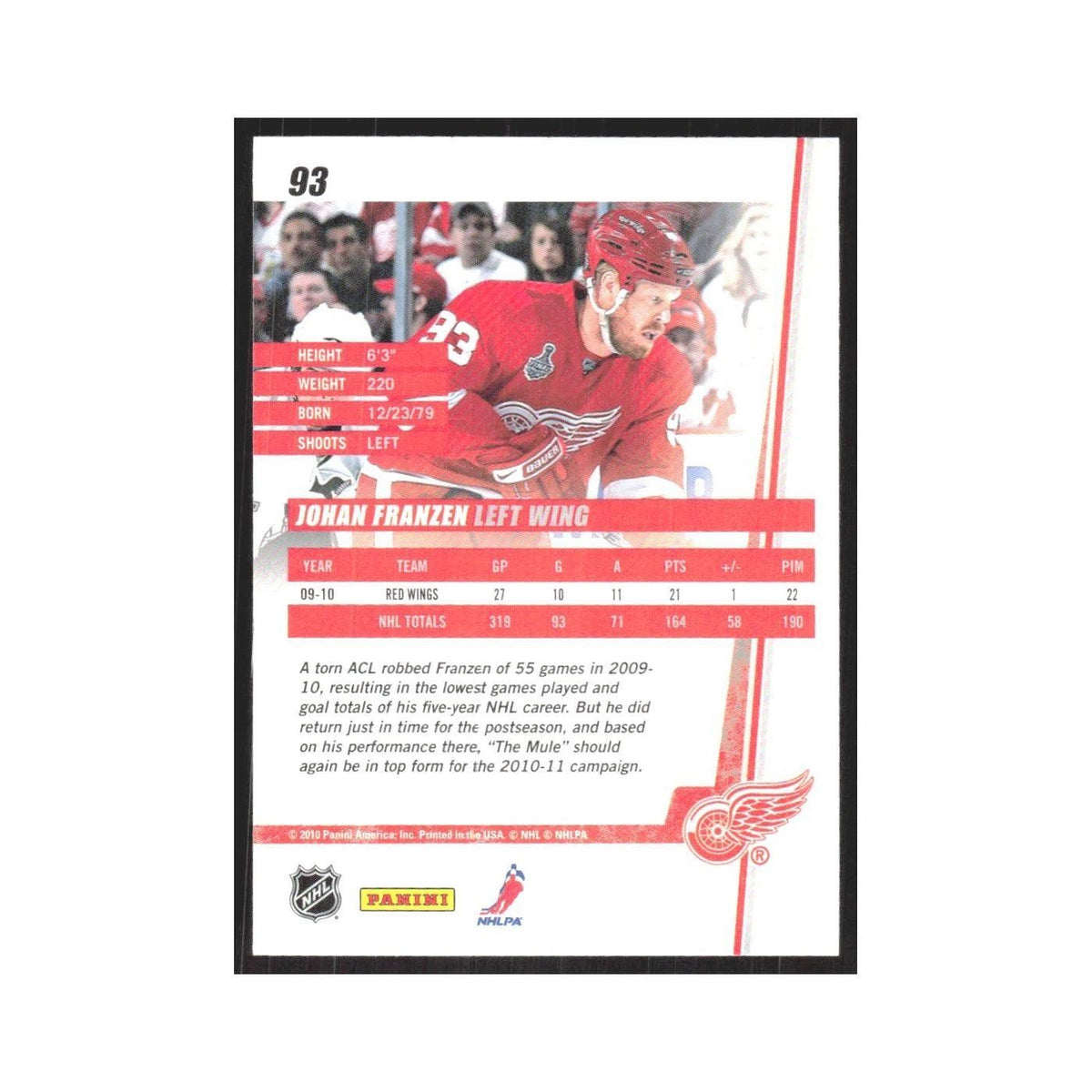 2010 Donruss Johan Franzen Detroit Red Wings #93