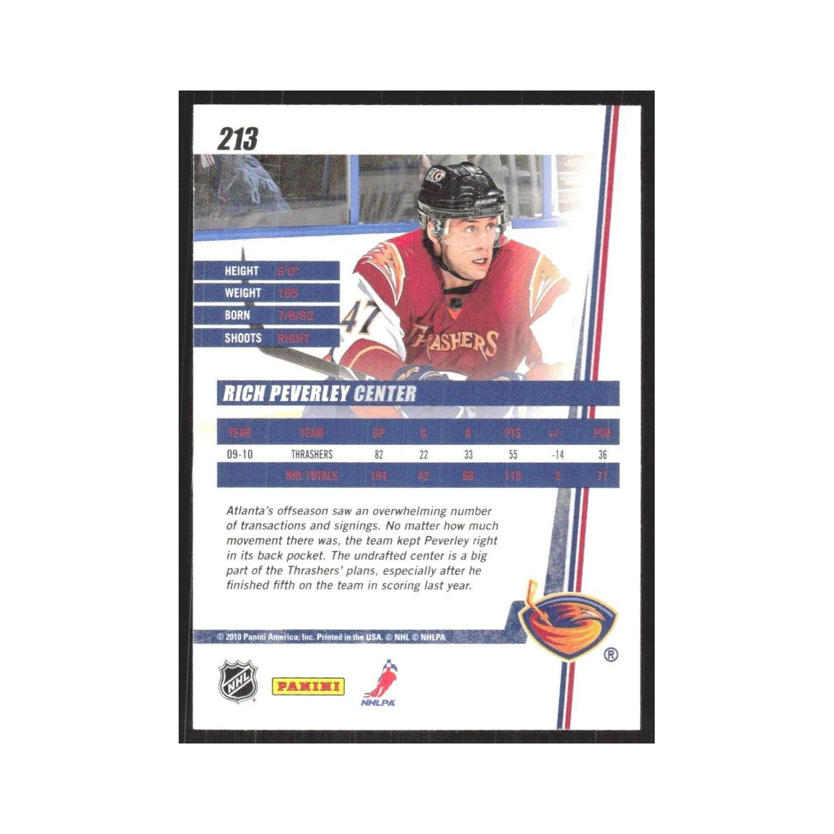 2010 Donruss Rich Peverley Atlanta Thrashers #213