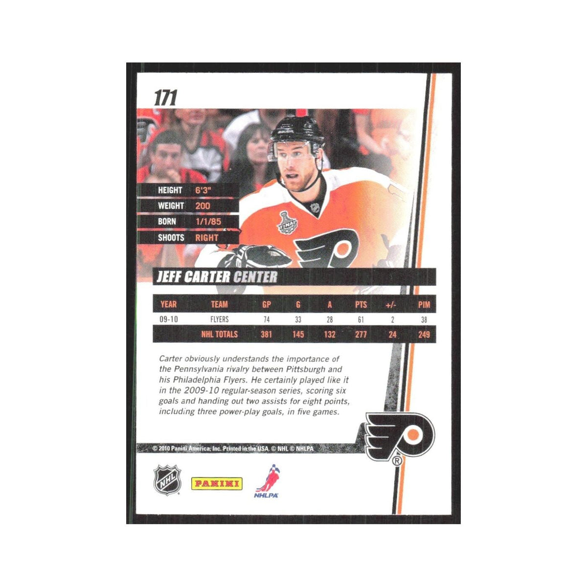 2010 Donruss Jeff Carter Philadelphia Flyers #171