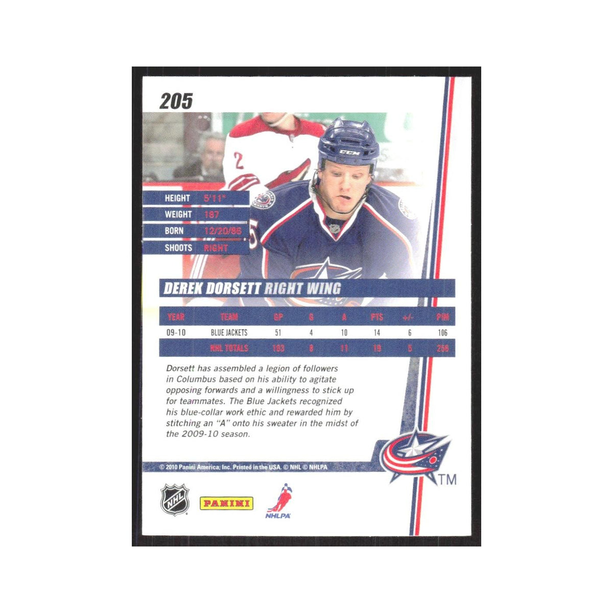 2010 Donruss Derek Dorsett Columbus Blue Jackets #205