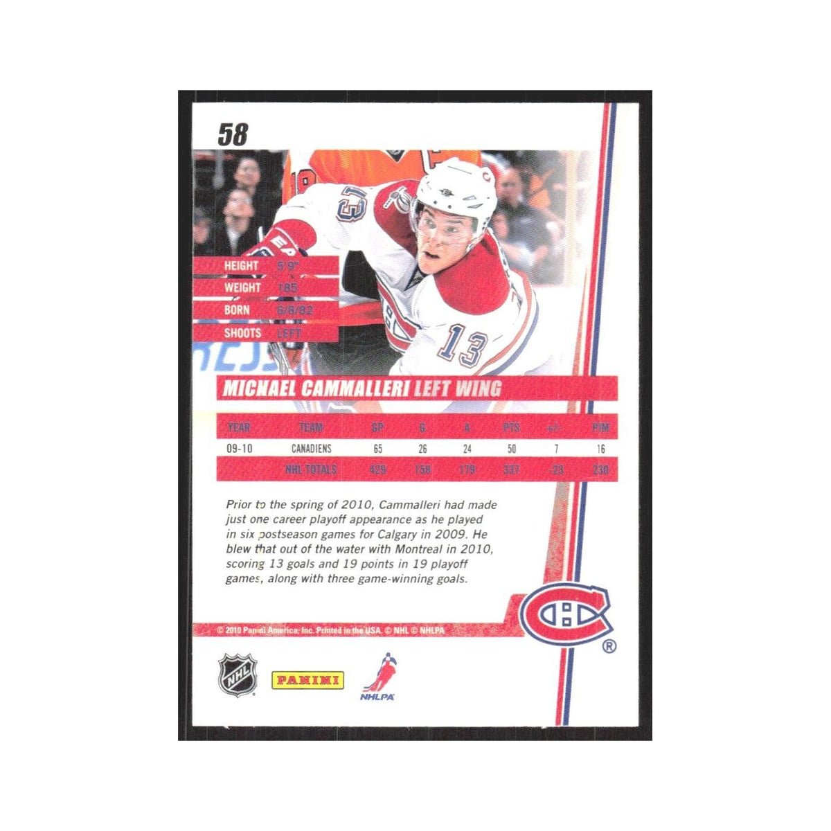 2010 Donruss Mike Cammalleri Montreal Canadiens #58