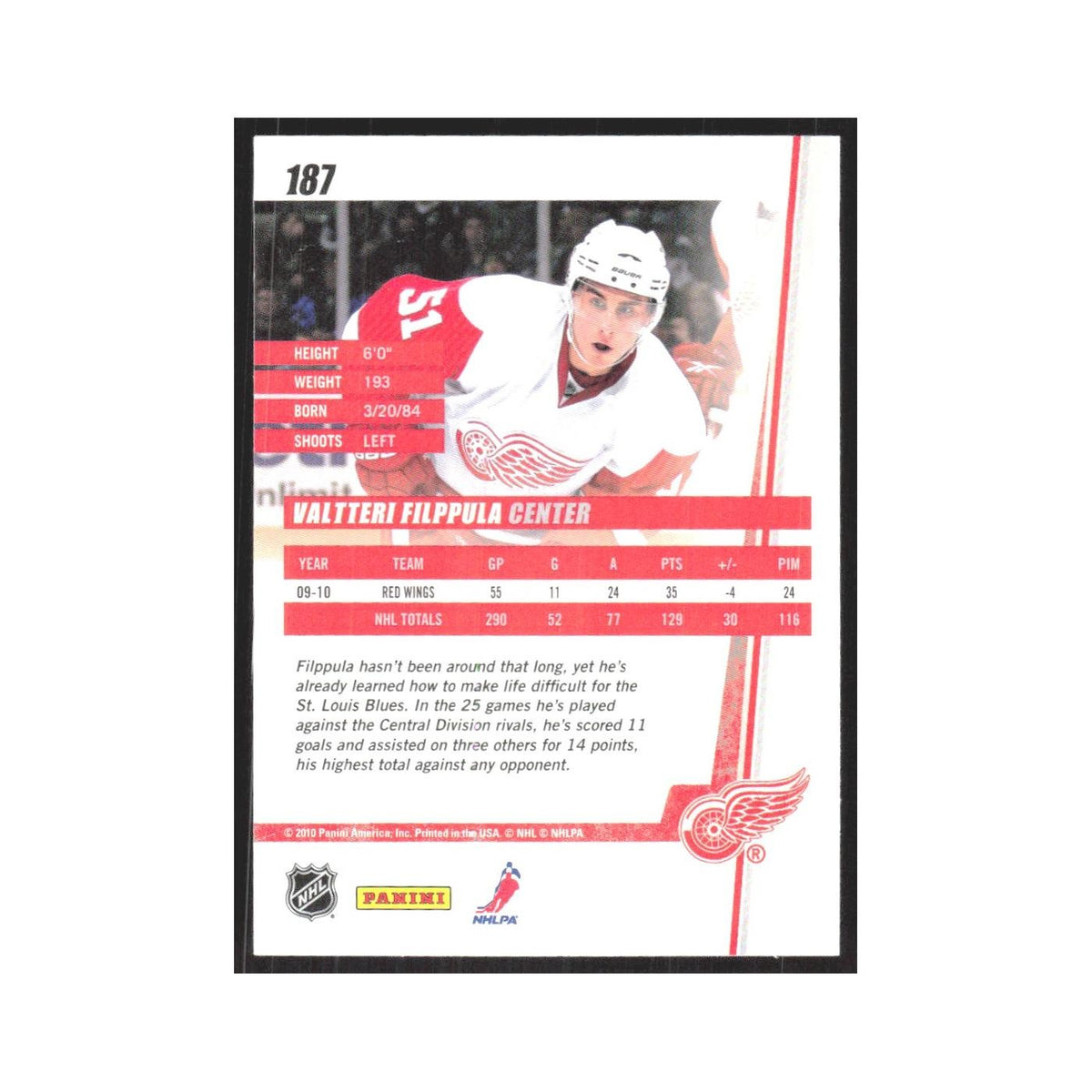 2010 Donruss Valtteri Filppula Detroit Red Wings #187