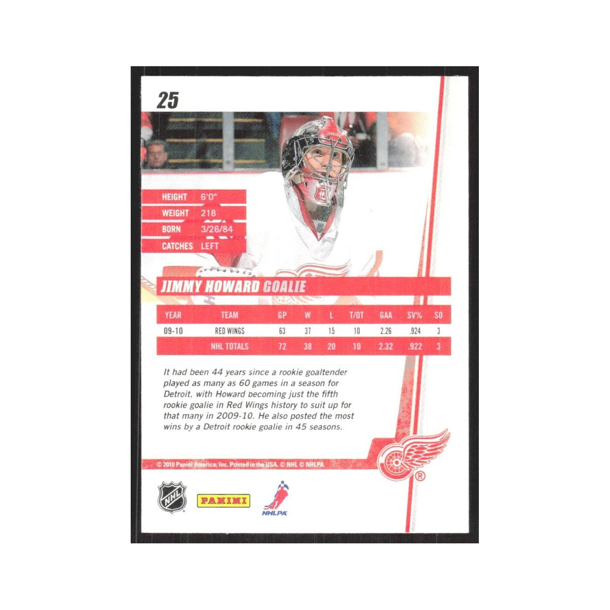 2010 Donruss Jimmy Howard Detroit Red Wings #25