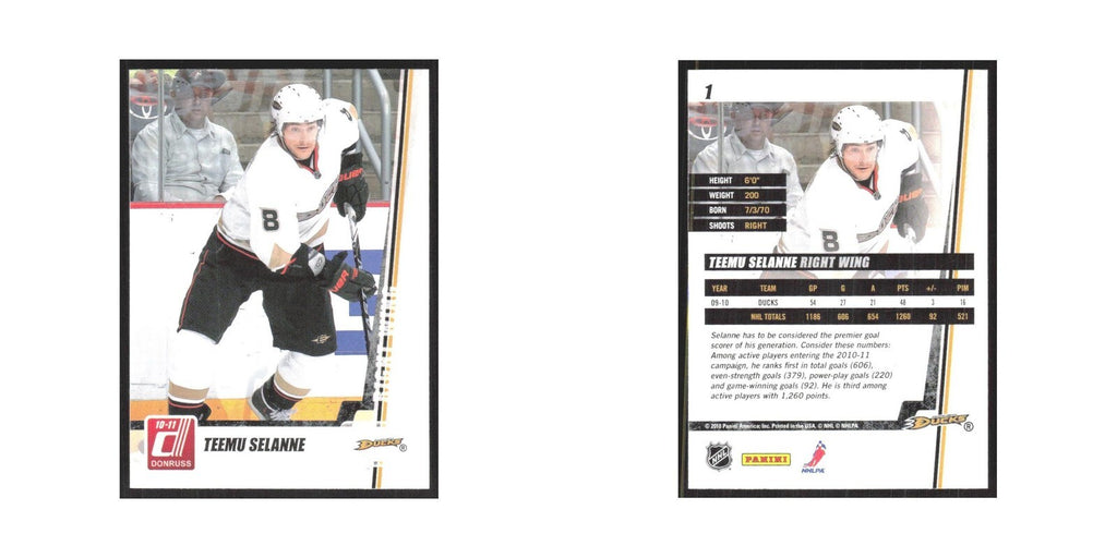 2010 Donruss Teemu Selanne Anaheim Ducks #1