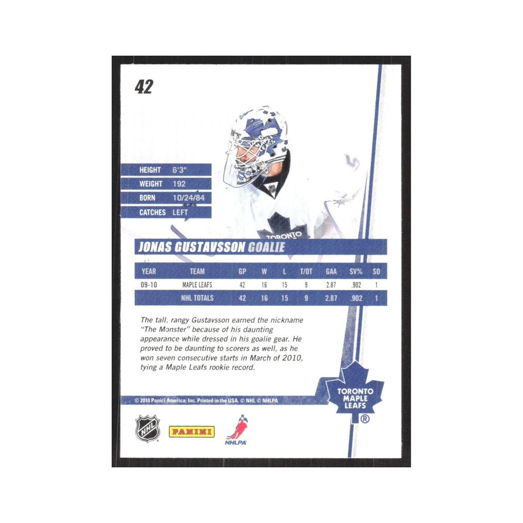 2010 Donruss Jonas Gustavsson Toronto Maple Leafs #42