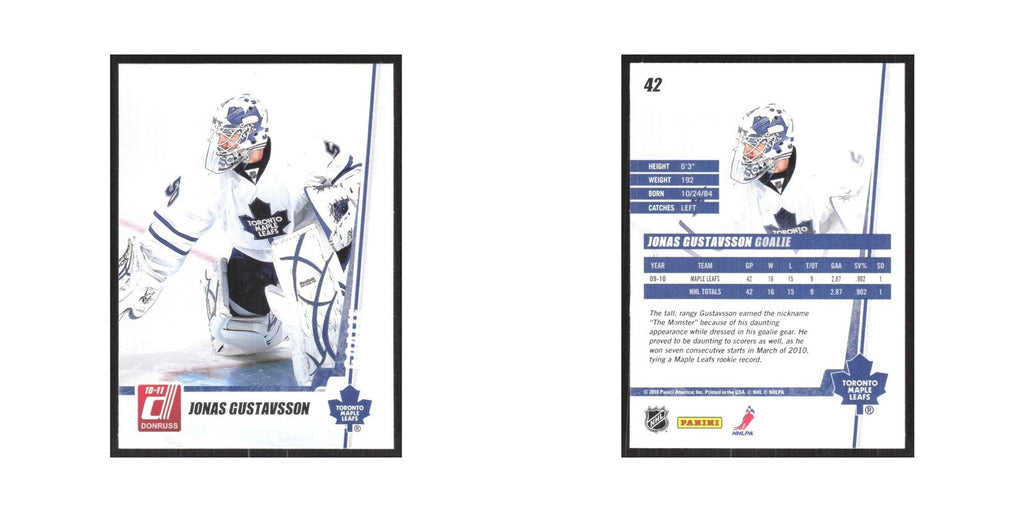 2010 Donruss Jonas Gustavsson Toronto Maple Leafs #42