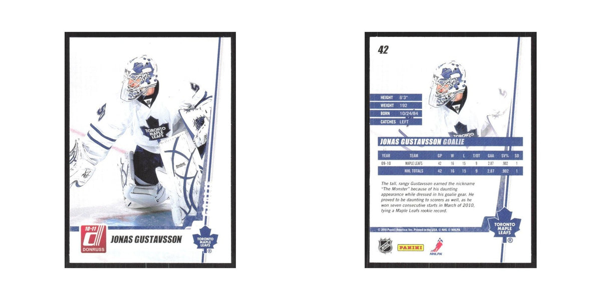2010 Donruss Jonas Gustavsson Toronto Maple Leafs #42