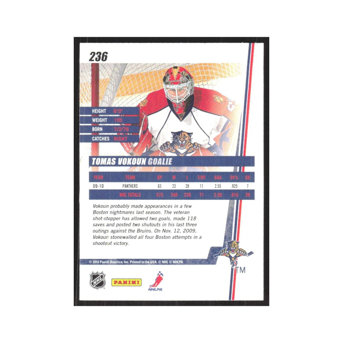 2010 Donruss Tomas Vokoun Florida Panthers #236