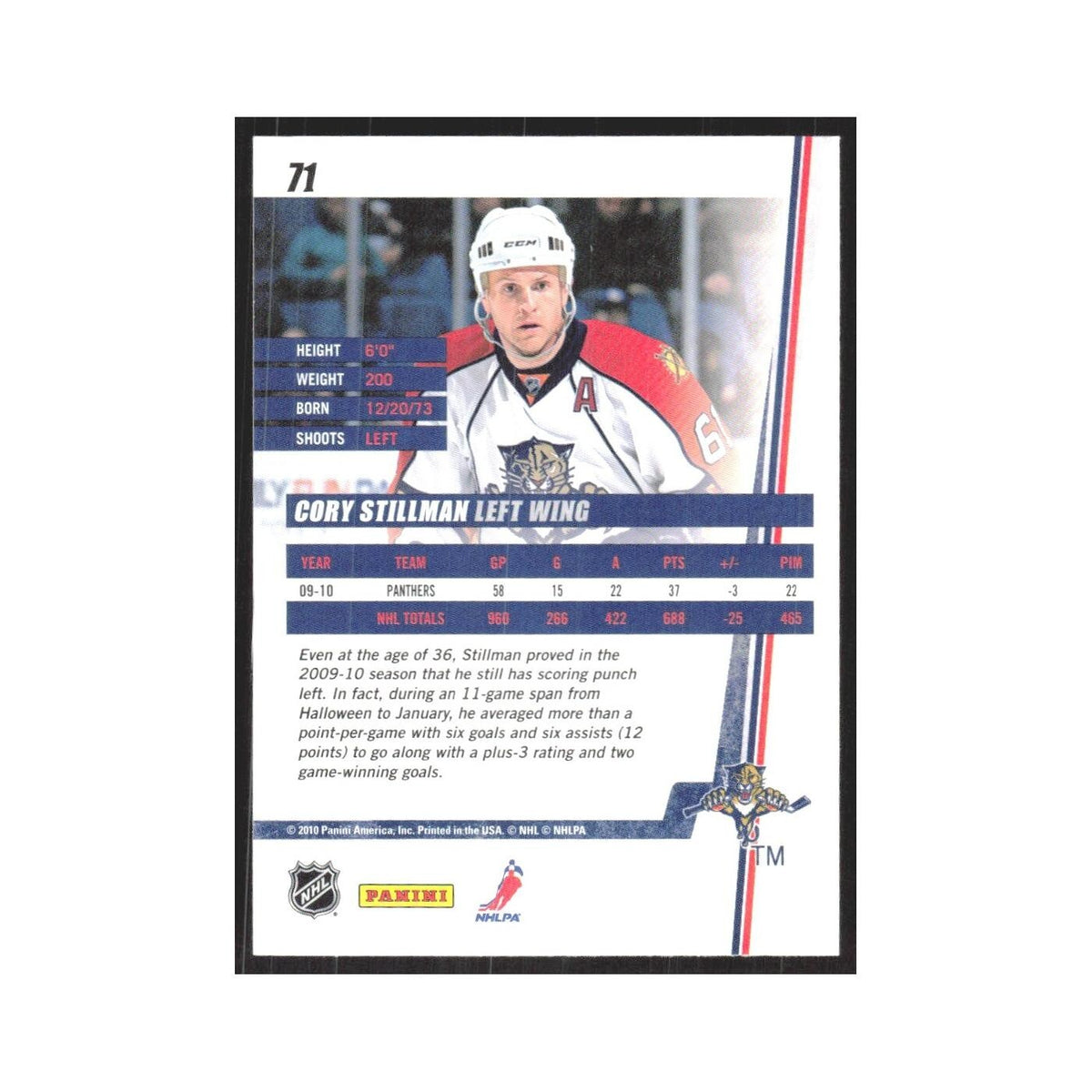 2010 Donruss Cory Stillman Florida Panthers #71