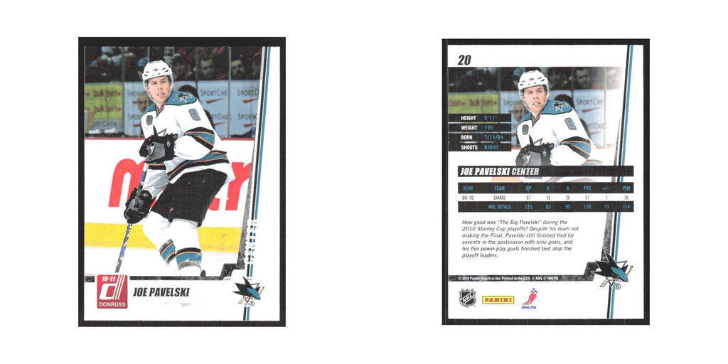 2010 Donruss Joe Pavelski San Jose Sharks #20