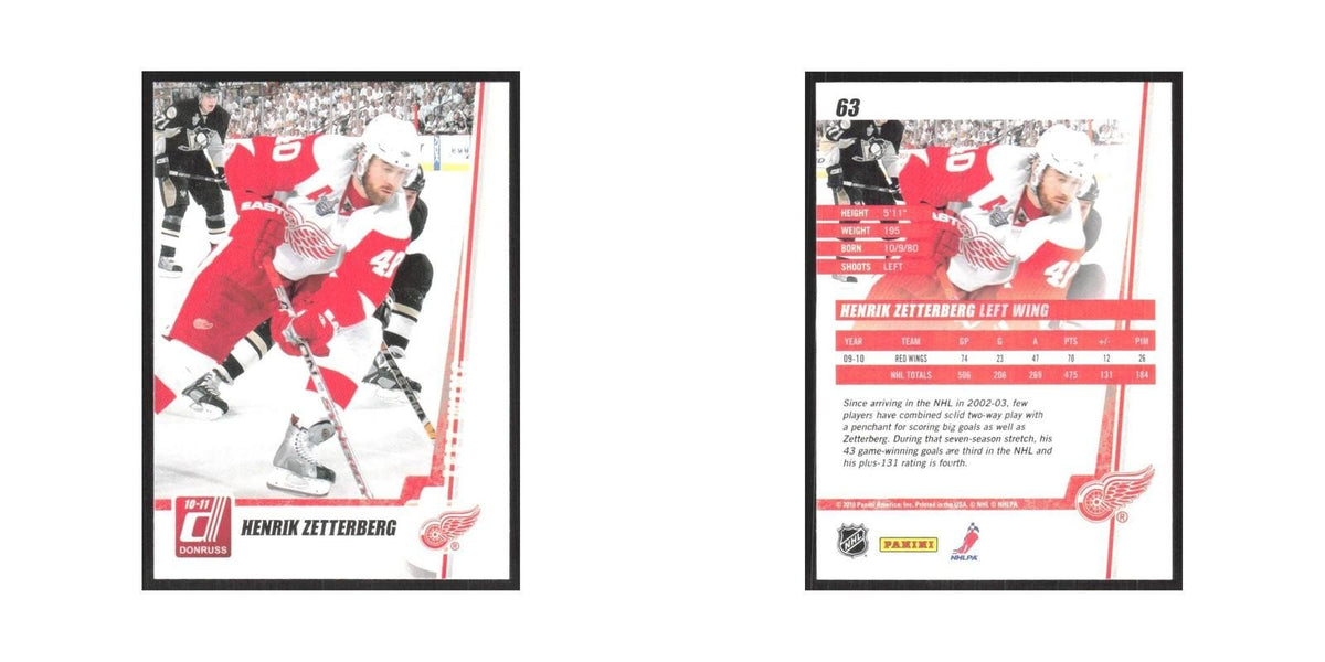2010 Donruss Henrik Zetterberg Detroit Red Wings #63