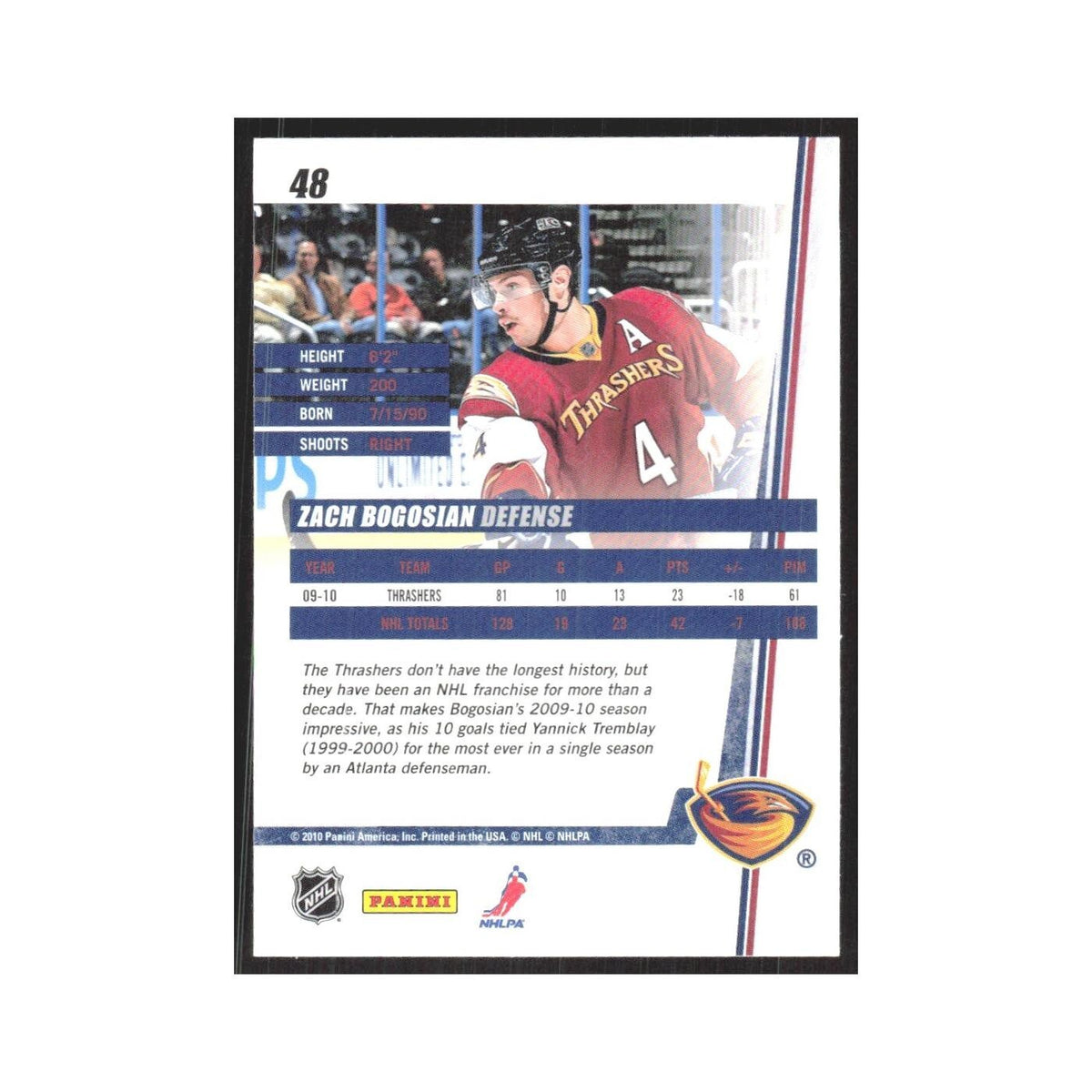 2010 Donruss Zach Bogosian Atlanta Thrashers #48