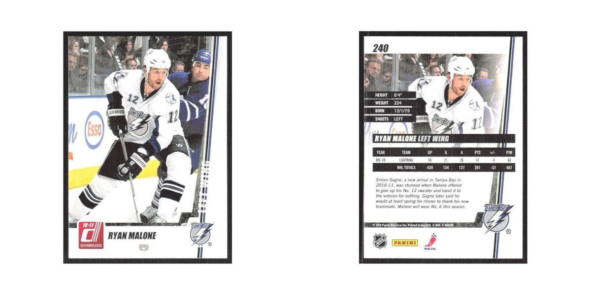 2010 Donruss Ryan Malone Tampa Bay Lightning #240