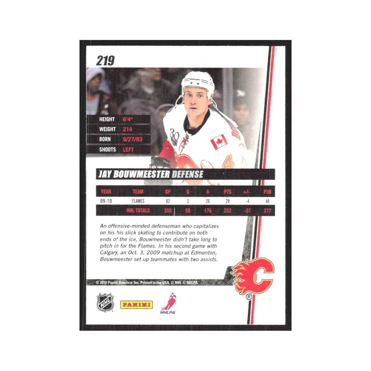 2010 Donruss Jay Bouwmeester Calgary Flames #219