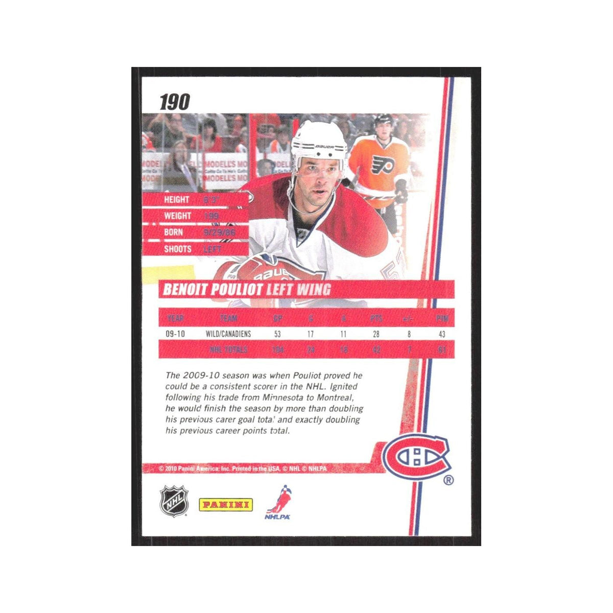 2010 Donruss Benoit Pouliot Montreal Canadiens #190