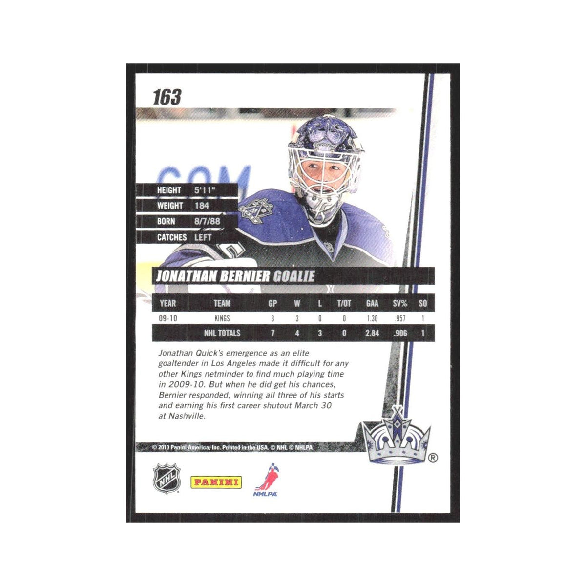 2010 Donruss Jonathan Bernier Los Angeles Kings #163