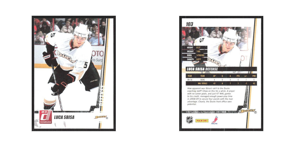 2010 Donruss Luca Sbisa Anaheim Ducks #103
