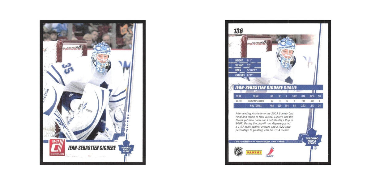 2010 Donruss Jean-Sebastien Giguere Toronto Maple Leafs #136