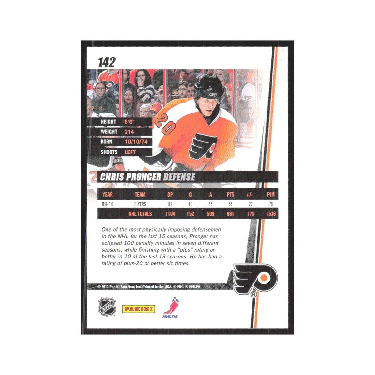 2010 Donruss Chris Pronger Philadelphia Flyers #142