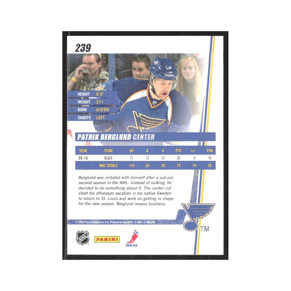 2010 Donruss Patrik Berglund St. Louis Blues #239