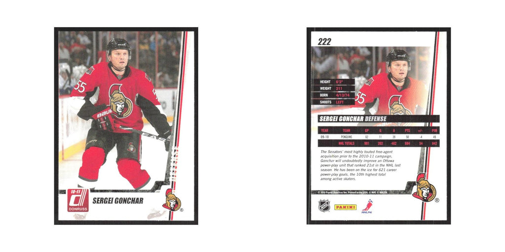 2010 Donruss Sergei Gonchar Ottawa Senators #222