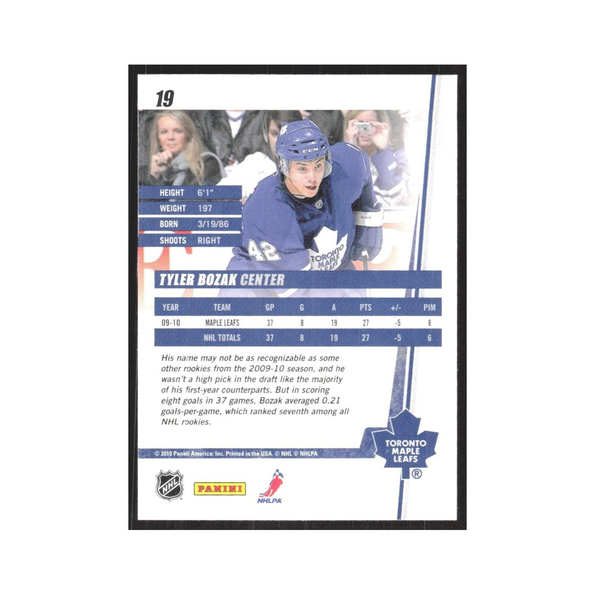 2010 Donruss Tyler Bozak Toronto Maple Leafs #19