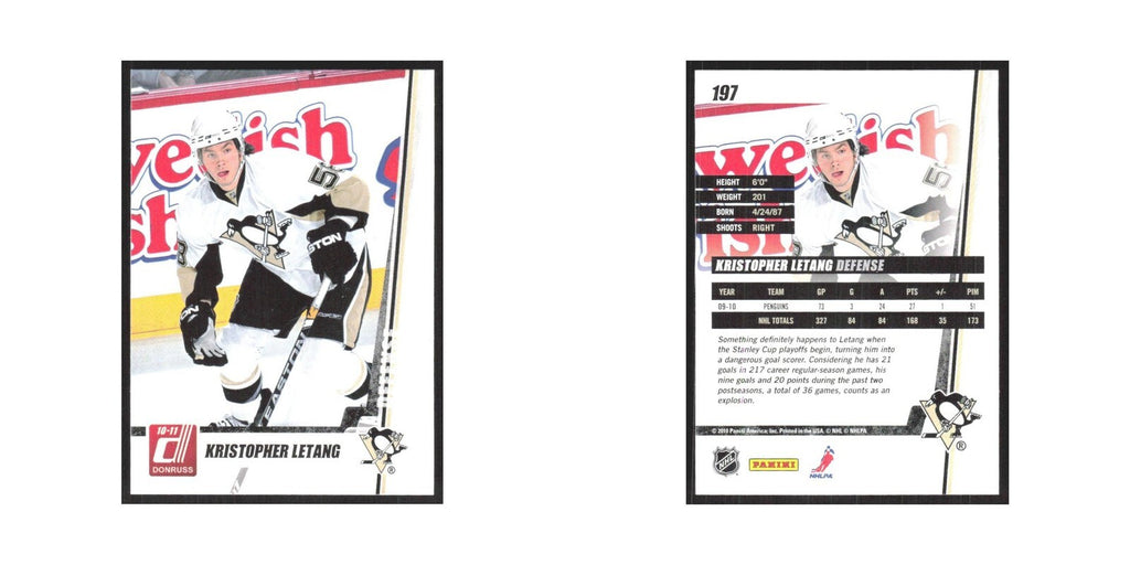 2010 Donruss Kristopher Letang Pittsburgh Penguins #197