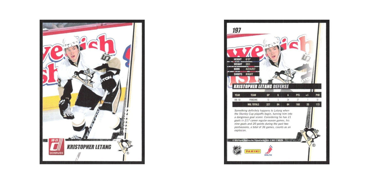2010 Donruss Kristopher Letang Pittsburgh Penguins #197