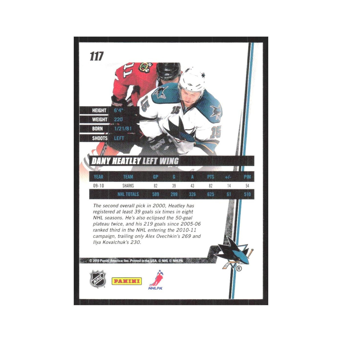 2010 Donruss Dany Heatley San Jose Sharks #117