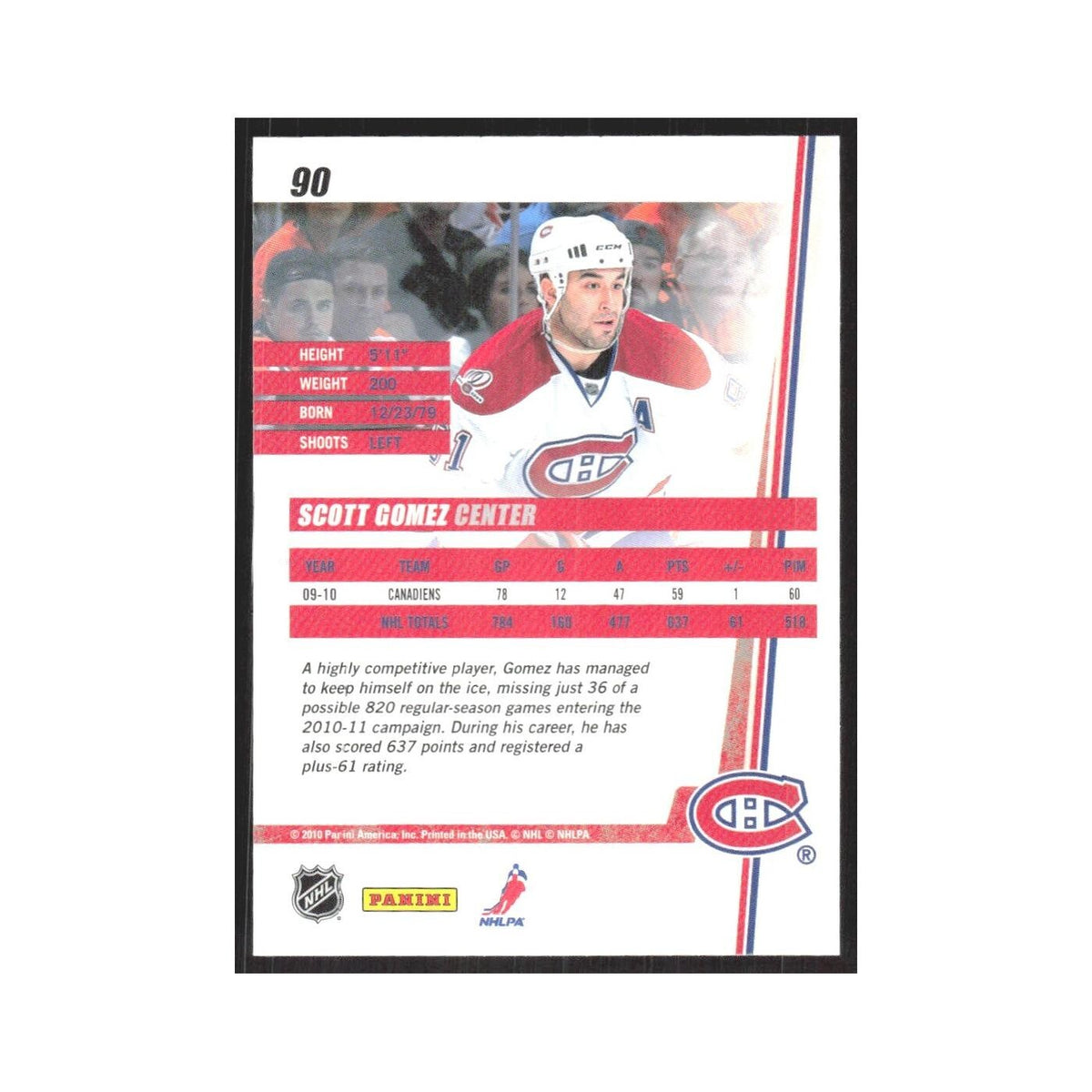 2010 Donruss Scott Gomez Montreal Canadiens #90
