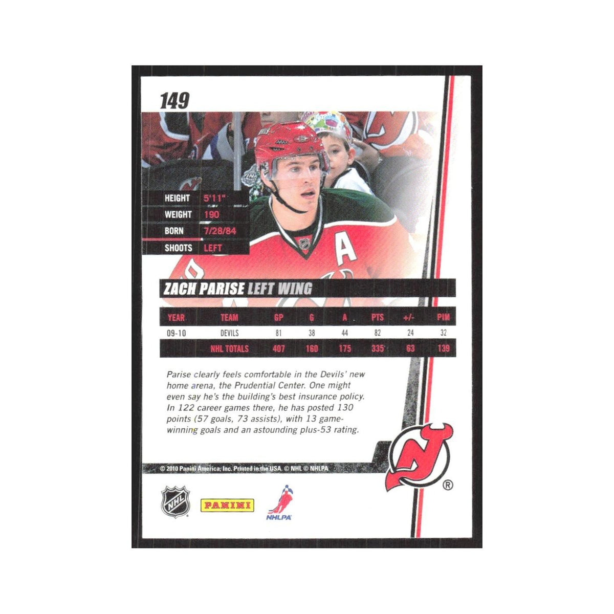 2010 Donruss Zach Parise New Jersey Devils #149