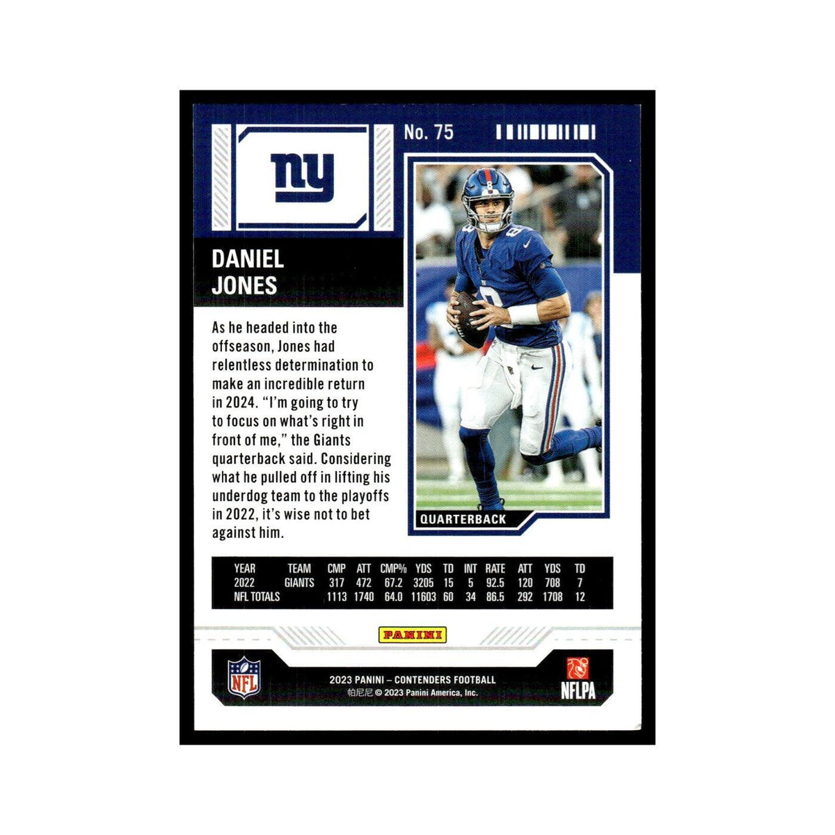 Daniel Jones 2023 Panini Contenders #75 New York Giants Football Card NM
