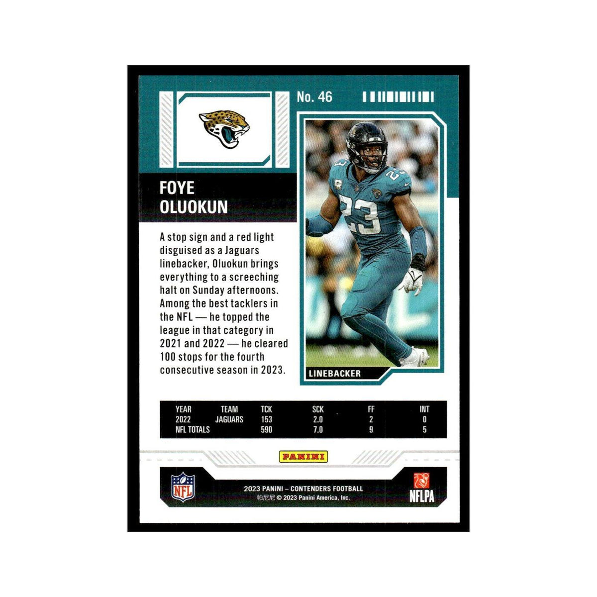 Foye Oluokun 2023 Panini Contenders #46 Jacksonville Jaguars Football Card NM