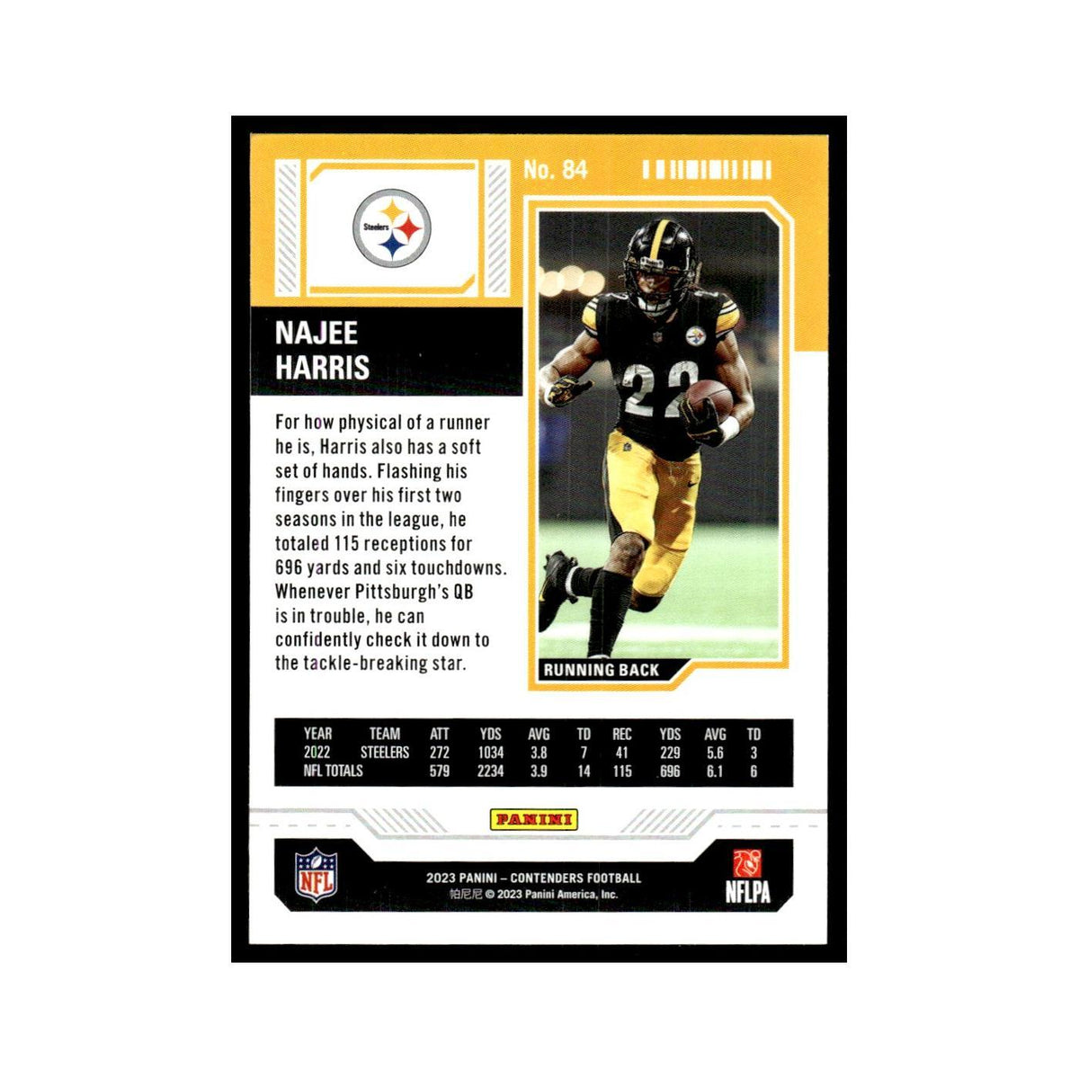 Najee Harris 2023 Panini Contenders #84 Pittsburgh Steelers Football Card NM