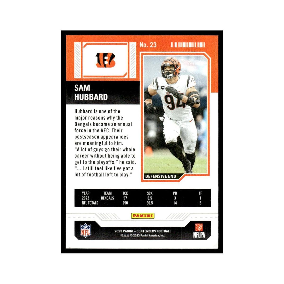 Sam Hubbard 2023 Panini Contenders #23 Cincinnati Bengals Football Card NM