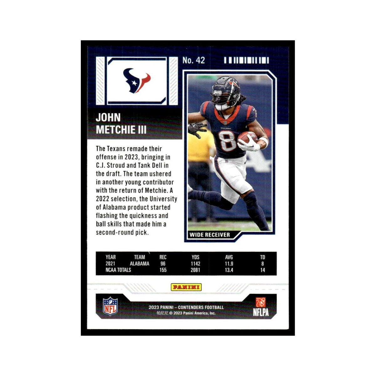 John Metchie III 2023 Panini Contenders Pink #42 Houston Texans Football Card NM