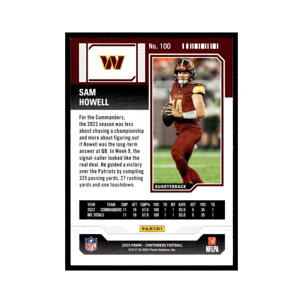 Sam Howell 2023 Panini Contenders #100 Washington Commanders Football Card NM