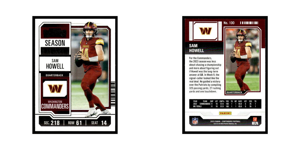 Sam Howell 2023 Panini Contenders #100 Washington Commanders Football Card NM