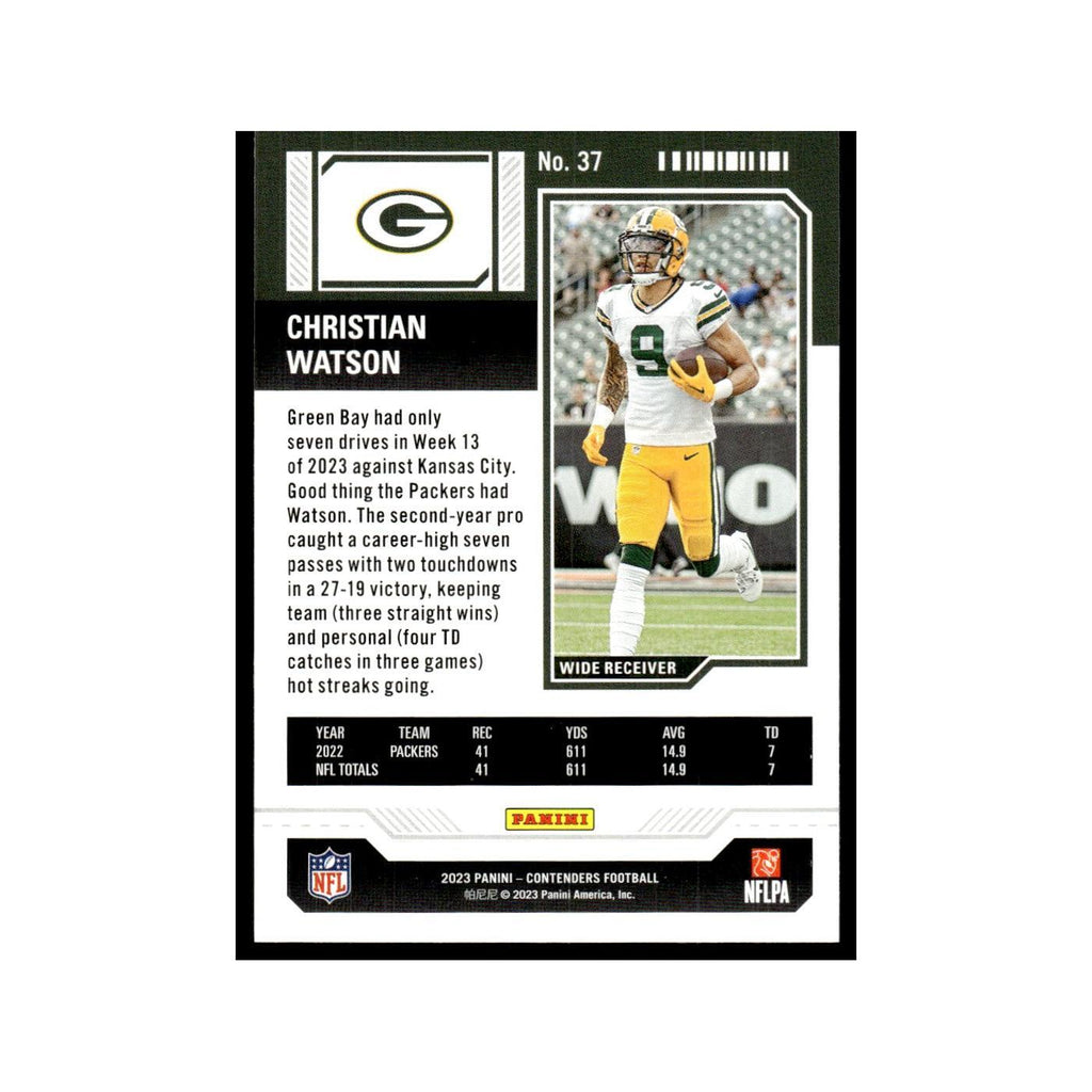 Christian Watson 2023 Panini Contenders #37 Green Bay Packers Football Card NM