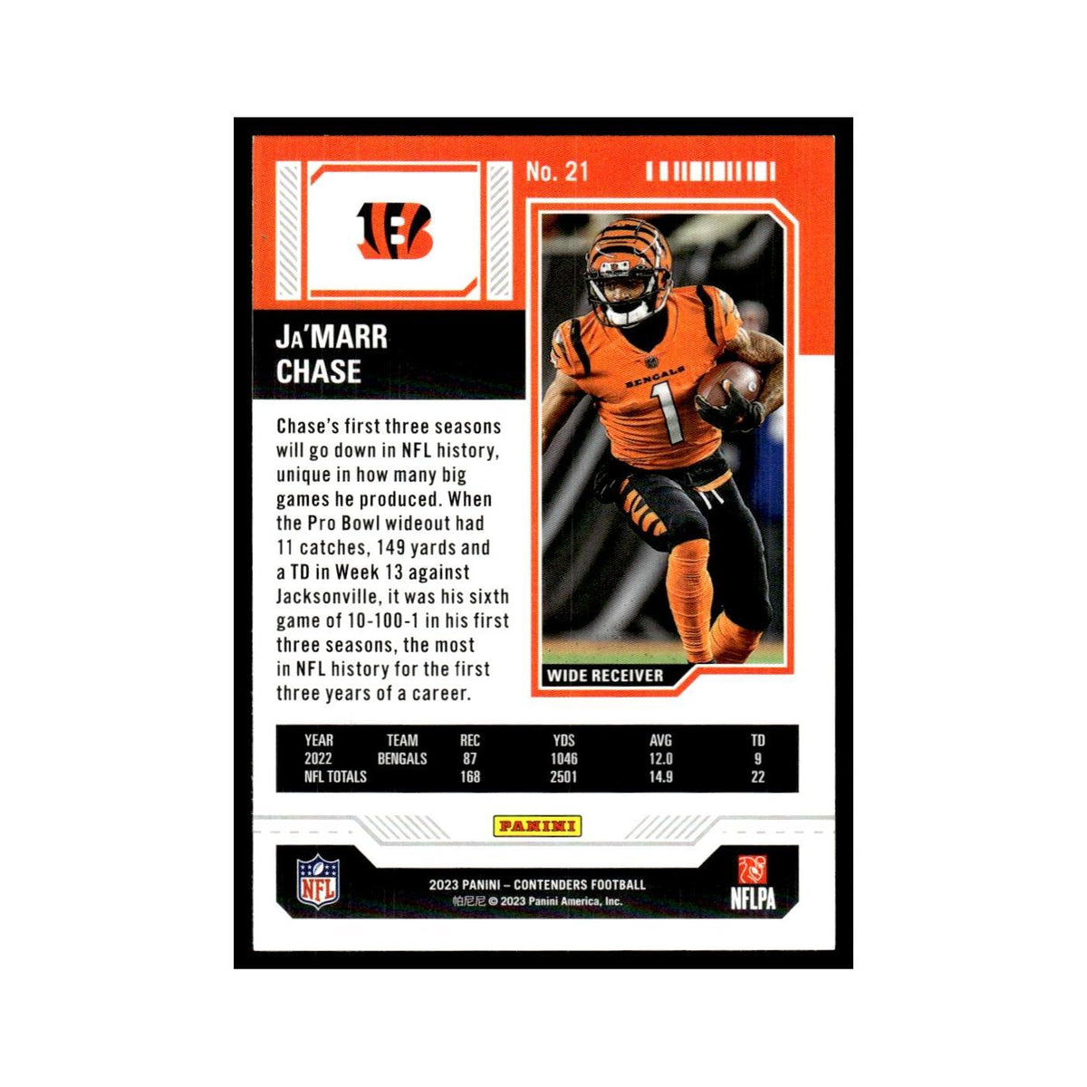 Ja'Marr Chase 2023 Panini Contenders #21 Cincinnati Bengals Football Card NM
