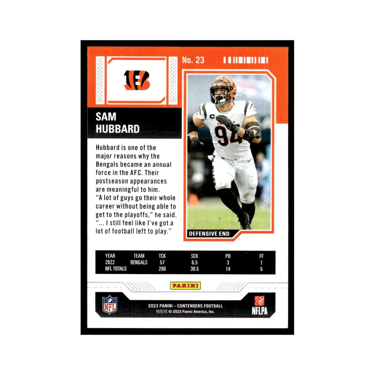 Sam Hubbard 2023 Panini Contenders #23 Cincinnati Bengals Football Card NM