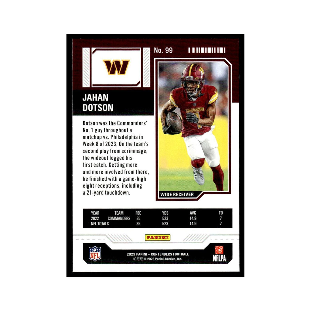 Jahan Dotson 2023 Panini Contenders #99 Washington Commanders Football Card NM