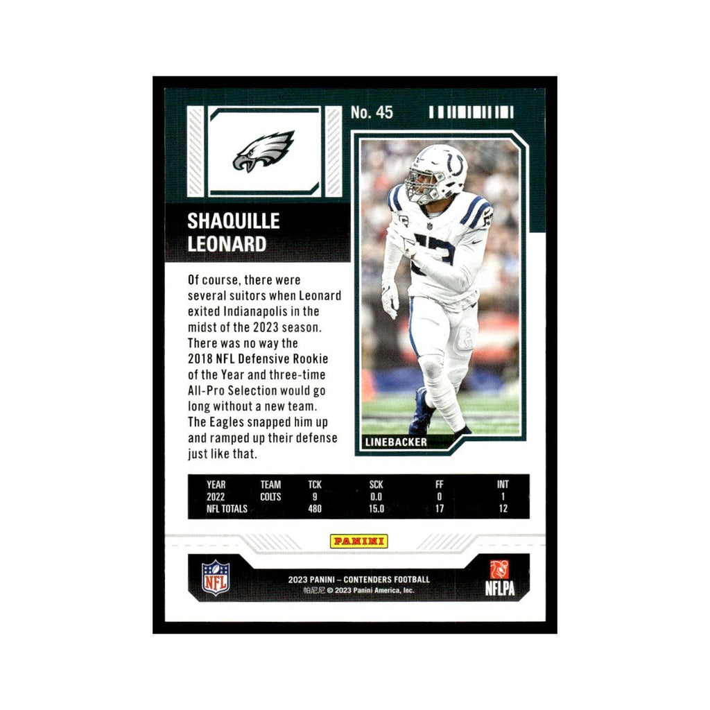 Shaquille Leonard 2023 Panini Contenders #45 Philadelphia Eagles NM