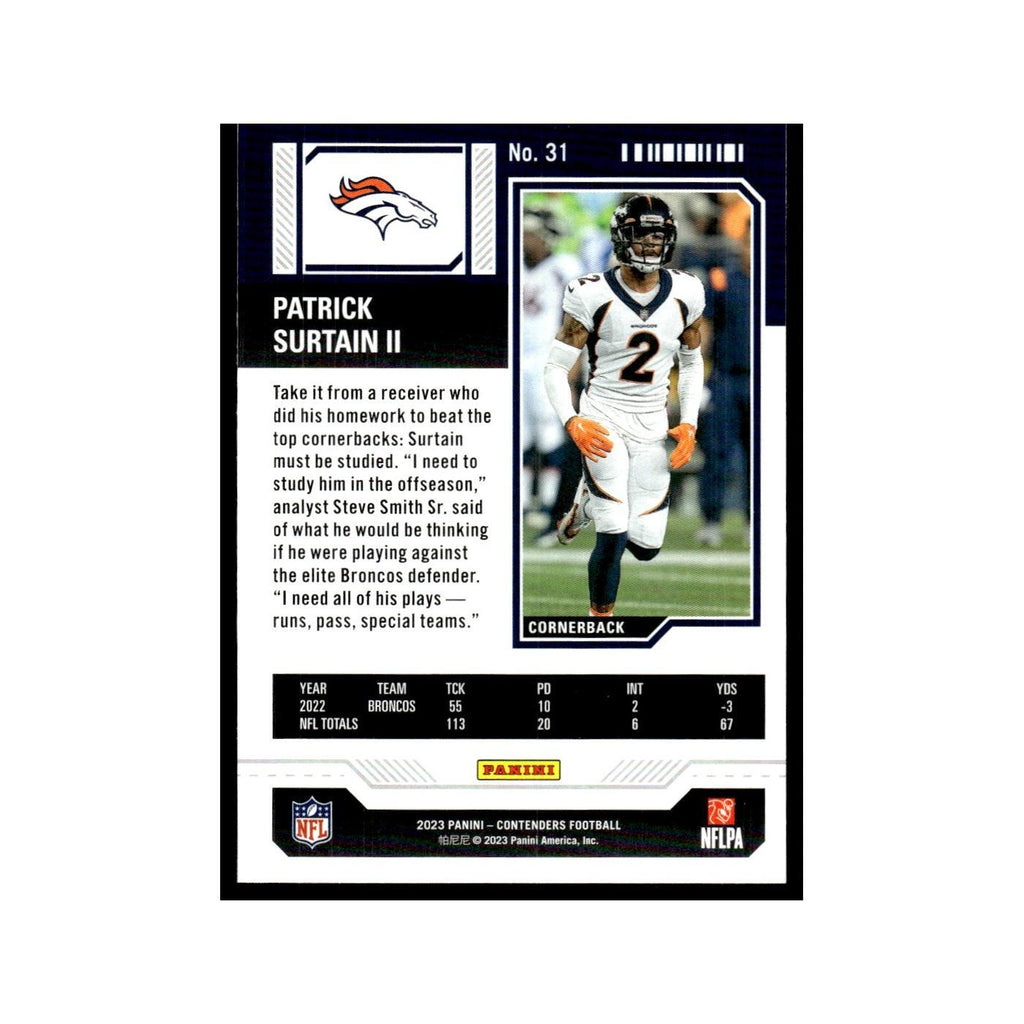 Patrick Surtain II 2023 Panini Contenders #31 Denver Broncos Football Card NM