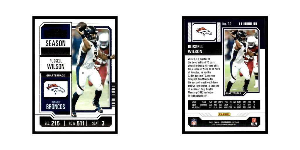 Russell Wilson 2023 Panini Contenders #32 Denver Broncos Football Card NM