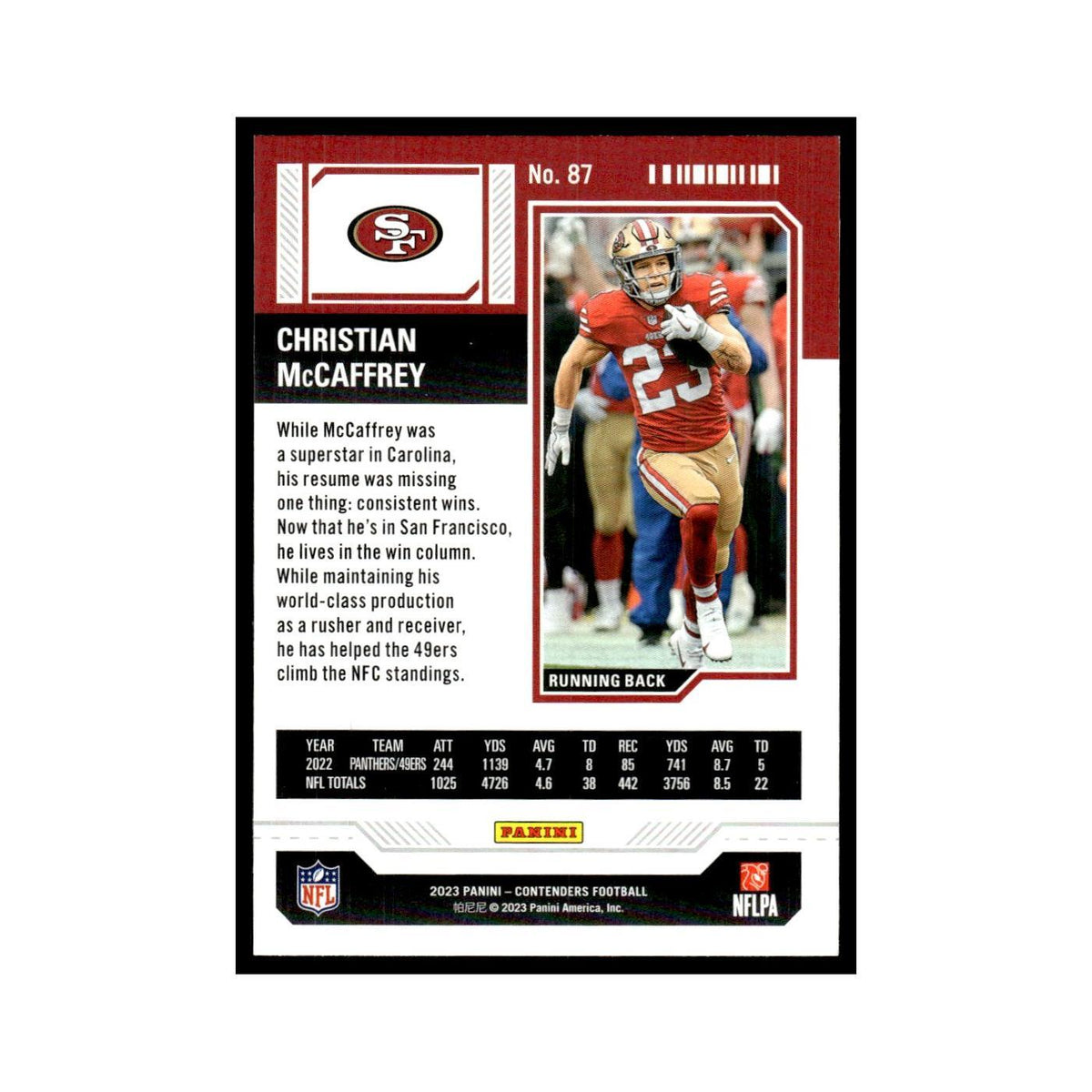 Christian McCaffrey 2023 Panini Contenders #87 San Francisco 49ers NM