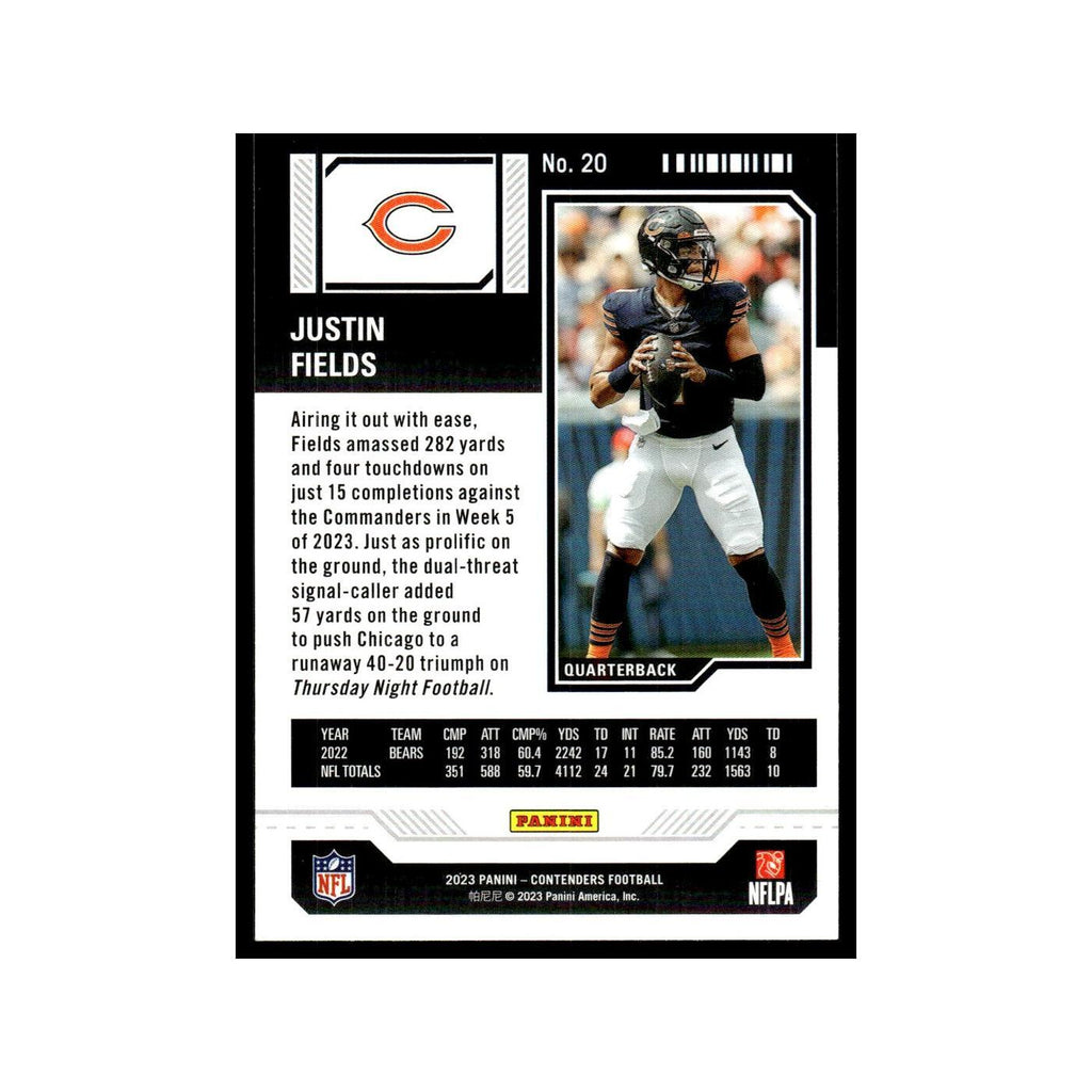 Justin Fields 2023 Panini Contenders #20 Chicago Bears Football Card NM