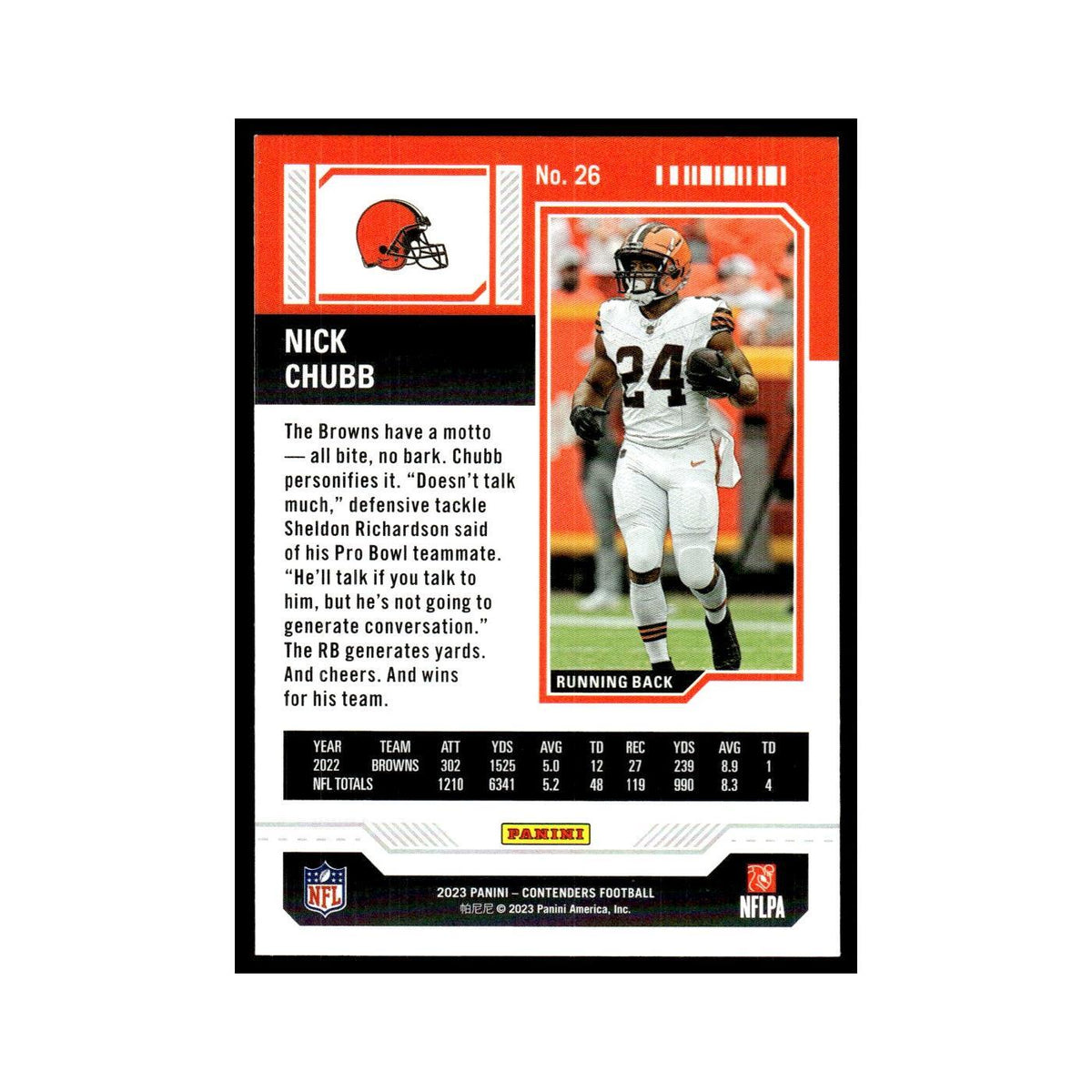 Nick Chubb 2023 Panini Contenders #26 Cleveland Browns Football Card NM