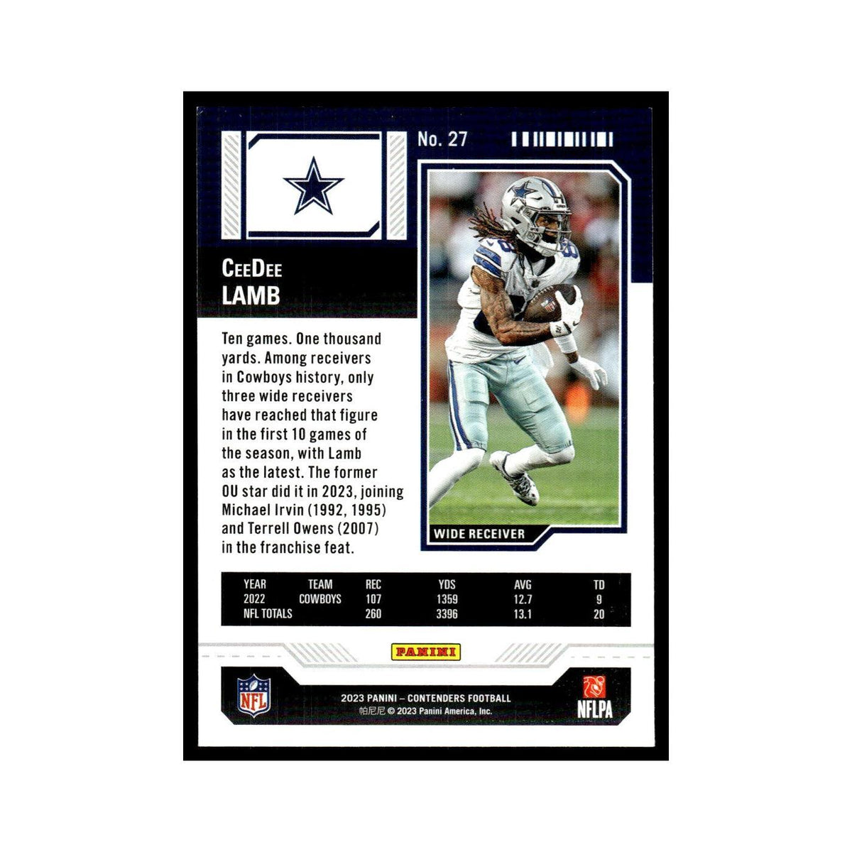 CeeDee Lamb 2023 Panini Contenders #27 Dallas Cowboys Football Card NM