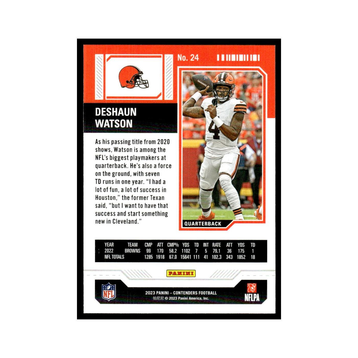 Deshaun Watson 2023 Panini Contenders #24 Cleveland Browns Football Card NM